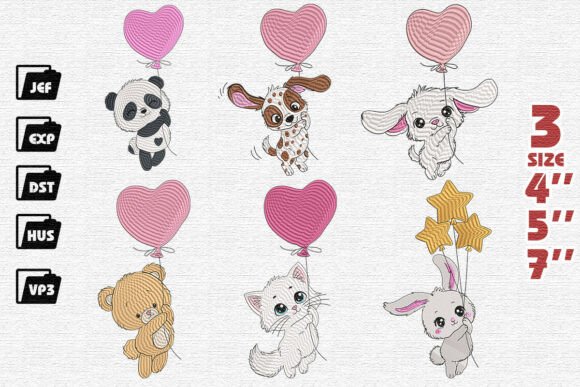 Cute Animal Balloon Embroidery Set 6