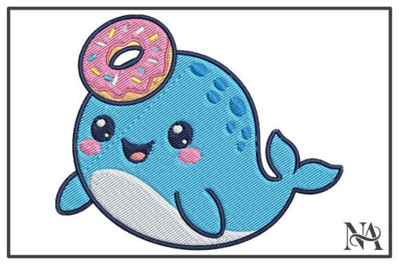 Kawaii Narwhal Donut Embroidery Design
