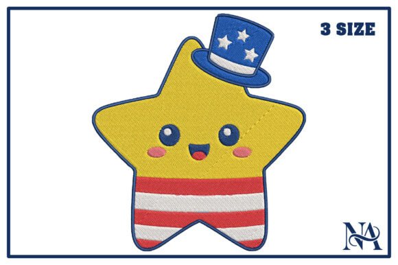 Patriotic Cute USA Star Embroidery