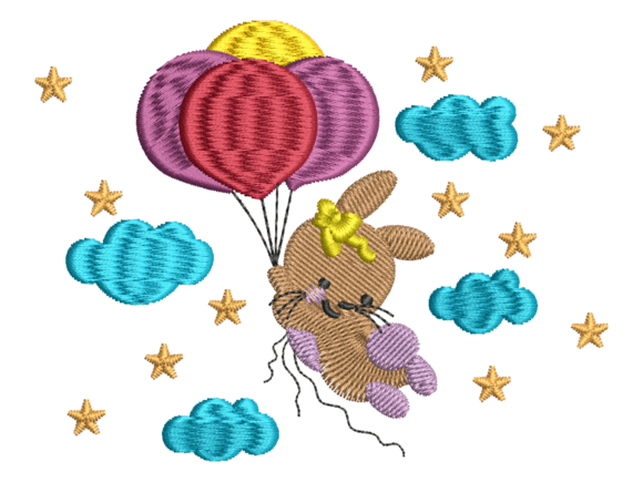 Teddy Bear with Balloons Embroidery